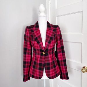NWT Smythe Pink Plaid Duchess Patch Pocket Wool Blazer Jacket Checkered Size 0